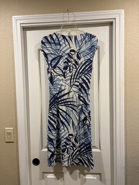 Tommy Bahama Blue and White Palm-Print Midi Dress - Picture 5 of 7